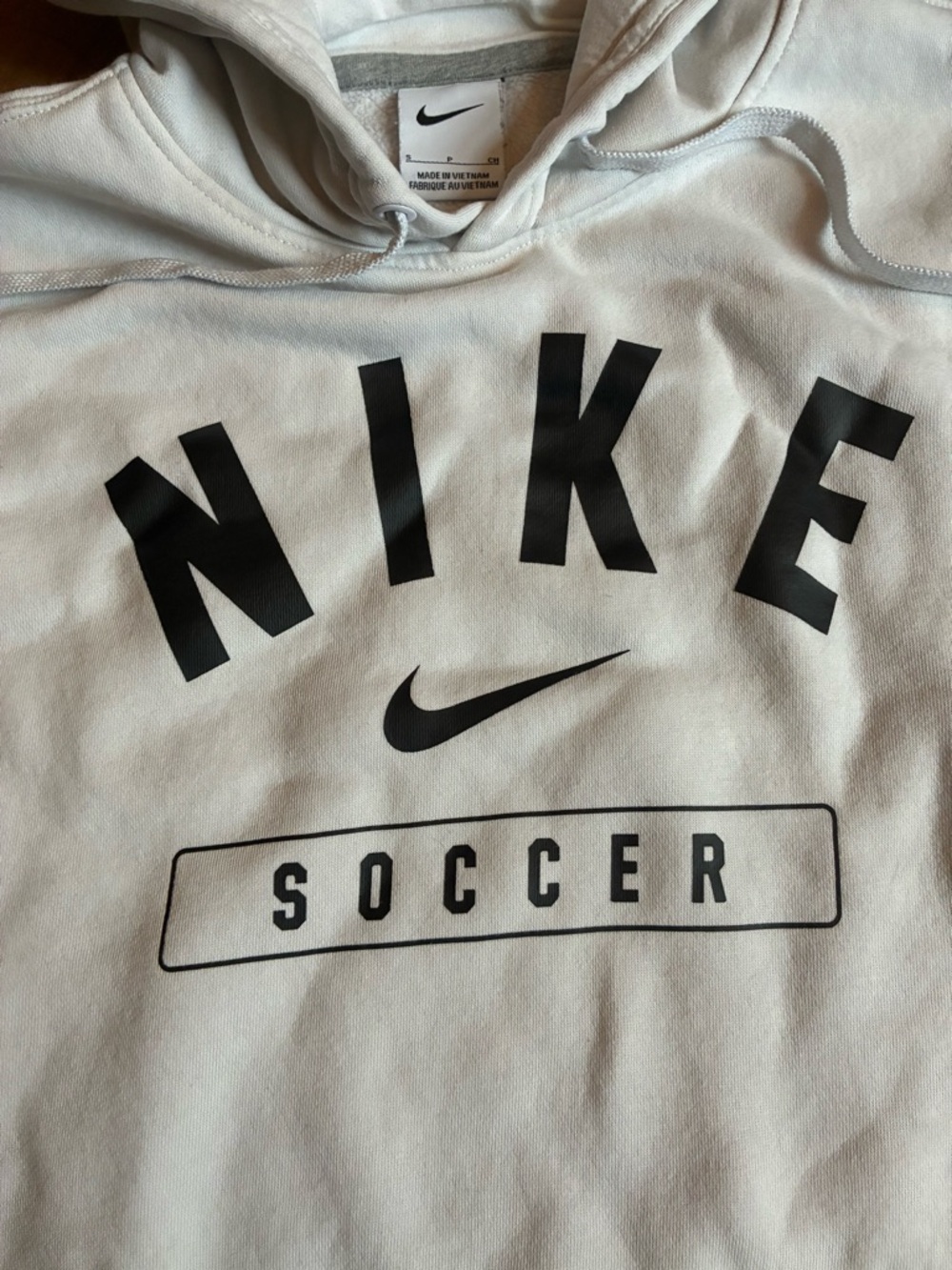 Nike White Soccer Hoodie with Black Swoosh and Gray Trim